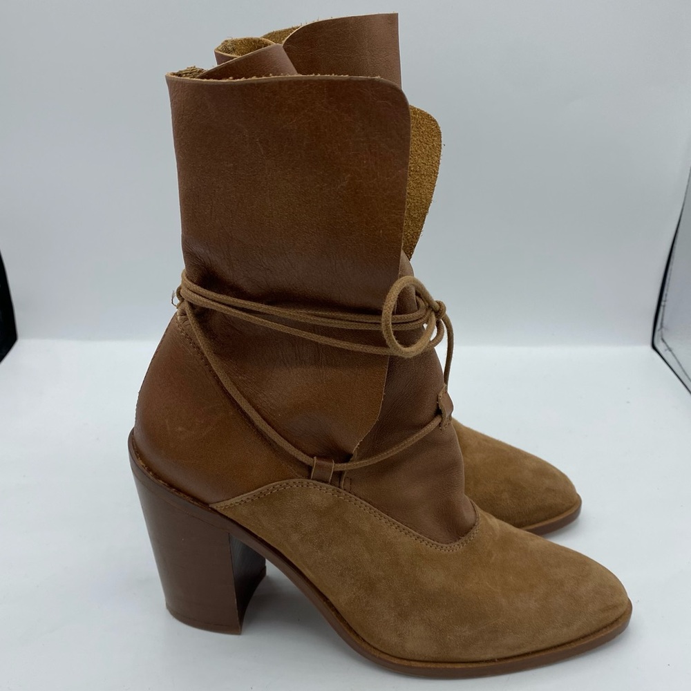 Intentionally Blank Pepper Leather Tie‎ Boots size 37 7 tan brown suede